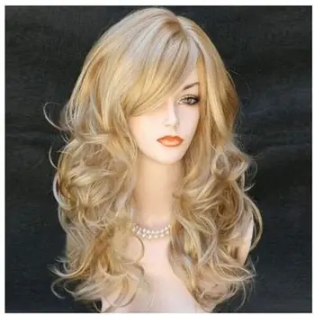 Long Wavy Mix Blonde Wigs Natural Heat Resistant Hair Synthetic Wig за жени