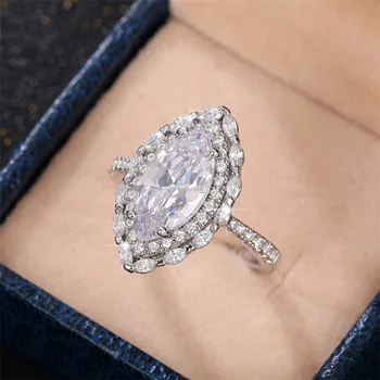 Luxury Classic 925 печат пенливи AAA циркон сватбен пръстен жени годеж стерлинги сребро голям кон око Cz камък бижута