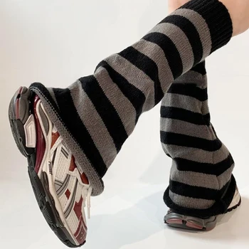 Marckily готически плетени крак топло за жени Academia ивица хлабав годни крак чорап покритие готино момиче случайни крак протектор чорапогащник