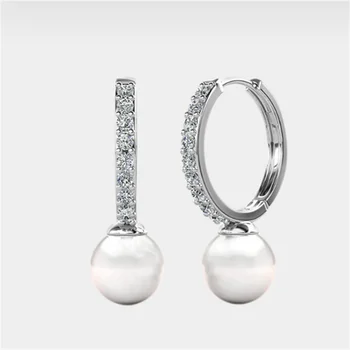 ME193 Lefei мода модерен класически Moissanite дизайн кръг перла обица за чар жени сребро 925 страна бижута подарък Matchall