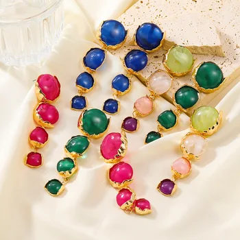 Multi цветове смола камък дълго капка обеци за жени мода злато преувеличени големи геометрични обеци