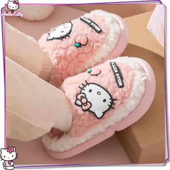 New Sanrio Hello Kitty Дамски памучни топли чехли Y2K карикатура Начало Плюшени чехли против хлъзгане Есенни и зимни ежедневни чехли