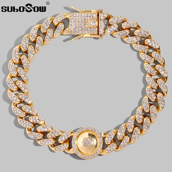 NEW Shine Crystal Round Evil Eye Miami Cuban Anklet за жени Iced Out Bling Cuban Link Chain Гривна за глезена Плажно парти бижута