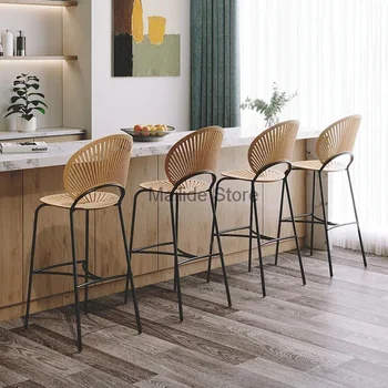 Nordic масивна дървесина бар стол мебели за дома светлина луксозно кафене ресторант брояч стол стол дизайнер облегалка високо бар стол