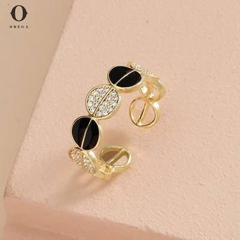 Obega златен цвят циркон пръстен мода модерен OL стил годишнина черен кръг каменни пръстени за жени бижута парти сватбени подаръци