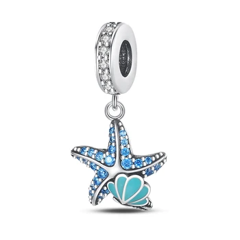 Ocean Series 925 стерлинги сребро пенливи Pavé морска звезда черупка едно парче чар годни Pandora гривна дамски бижута съвпадение