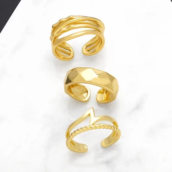 OCESRIO Модерни месингови многослойни безкрайни пръстени за жени Медни позлатени мълнии ромб отворен пръстен бижута подарък rigm66