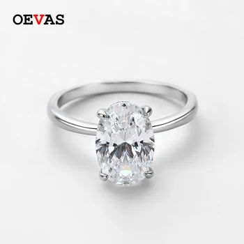 OEVAS 100% 925 стерлинги сребро 8 * 12 мм овални високо въглеродни диамантени пръстени за жени пенливи сватбено парти фини бижута на едро