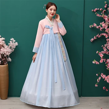 Palace Корейски традиционен костюм за жени Елегантна луксозна рокля Hanbok принцеса косплей Anicent ретро дълга роба сватбено парти