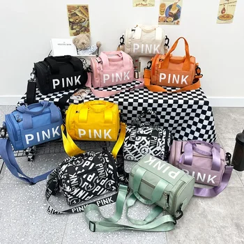 PINK малка чанта за фитнес жени мини барел чанта обучение Duffle пътуване спортни holdall чанти мобилна чанта 20-35L