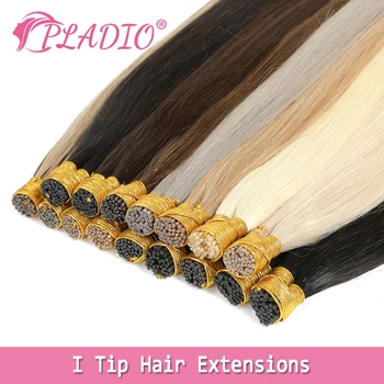 PLADIO Straight I Tip Hair Extensions Human Natural Hair Extensions Keratin Capsule Original Human Hair 12-26 инча 50pcs 100pcs