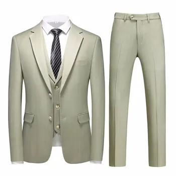Plyesxale светло зелен раиран костюм мъже нетактичност панталони жилетка 3 парчета комплект мъжки бизнес случайни модни сватбени костюми за мъже Q1366
