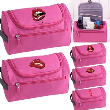 Portable козметична чанта жени мъже голям грим чанта пътуване устата печат козметични висящи тоалетни принадлежности здрав висящи кука душ чанти