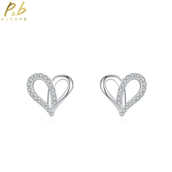 PuBang фини бижута 100% 925 стерлинги сребро високо въглероден диамант просто сърце stud обеци за жени сватбен подарък капка доставка
