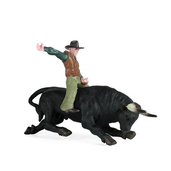 PVC модел животински играчки родео бик с ездач колекционерска статична пластмасова играчка за деца