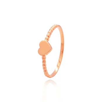 Real Pure 18K Rose Gold Band Women Най-добър подарък Lucky Beads Glossy Heart Ring US Размер 6-10