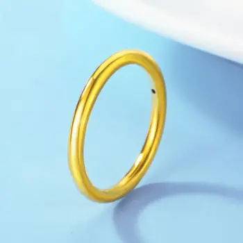 Real Pure 24K жълто злато гладка форма Band пръстен размер 6-9