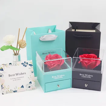 Rose Flower Jewelry Gift Box Ring Обеци Колие кутия за съхранение Сватба Коледа Валентин за приятелка подарък бижута случай