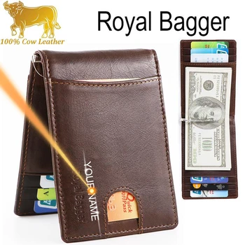 Royal Bagger Slim Sling Card Clip Holder Къс портфейл за мъже Естествена крава кожа Rfid против кражба Cool Clutch чанти Clean Stock