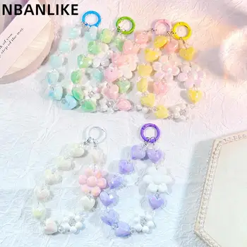 Short Style Crystal Bead Phone Chain Anti Loss Colorful Beaded Bracelet Sweet Mobile Phone Lanyard