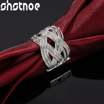 SHSTONE 925 стерлинги сребърен кръст плетен отворен пръстен за мъж жени годеж сватба чар мода парти бижута рожден ден подарък