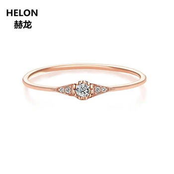 SI Пълен шлифован естествен диамант годежен пръстен Solid 14k розово злато сватбена лента реколта арт деко рожден ден годишнина бижута подарък