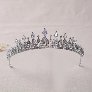 SLBRIDAL сребърен цвят кристални кристали кубичен циркон сватба тиара CZ булчинска кралица принцеса конкурс корона шаферките жени