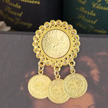 Sunspicems златен цвят монета брошка за жени турски хиджаб щифтове арабски ръкав бутон булката бижута Кюрдистан копчета за ръкавели Bijoux