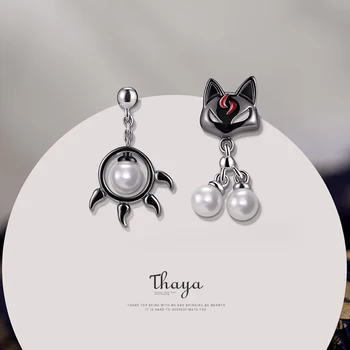Thaya 925 стерлинги сребърна обица сладък черна котка & лапа стъд обица японски стил за жени сребърно ухо мода фини бижута