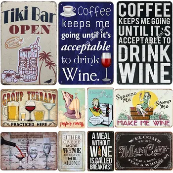 Tinki Bar Open Coffee Wine Tin Sign Реколта метал плакат бар кафе кухня вътрешен декортиав знаци стена плакикалай плоча живопис