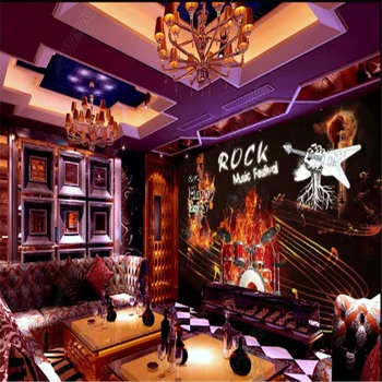 Trend Rock Music Theme Guitar Mural Wallpapers Industrial Decoration Painting Bar KTV Background Wall Paper papel de parede 3D