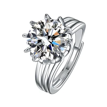 Trendy 925 стерлинги сребърен пръстен за дама сватба ръка аксесоари лъскав кристал снежинка пръстен жени бижута 6 # 7 # 8 # 9 # 10 #