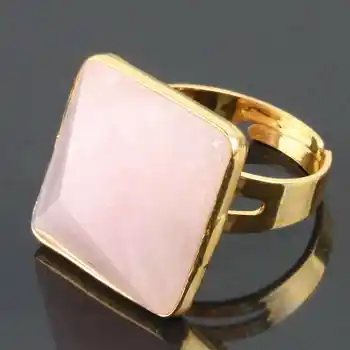 TUMBEELLUWA естествен розов кварц кристал пирамида точка лечебен скъпоценен камък регулируем коктейл пръст пръстен