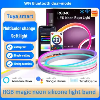 Tuya Smart 12V LED неонова светлина RGB лента 5m WiFi / Bluetooth / дистанционно управление водоустойчива гъвкава лента 120Leds / M декор за стая