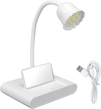  UV LED настолна лампа, 360 градуса въртене USB акумулаторна UV лампа за нокти с огледало за DIY салон за нокти сушене на нокти