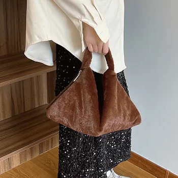 Velvet Top-Handle Bags Шевни конци Дамски чанти в продажба 2024Висококачествени чанти с цип Solid Casual Tote High Capacity Bolsa