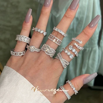 Vinregem Sparkling Lab Създаден сапфир скъпоценен камък 100% 925 стерлинги сребърен пръстен за жени фини бижута сватбена група момичета подаръци