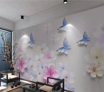 wellyu Персонализирани големи тапети 3d нов китайски стенопис 5D релефни флорални пеперуди TV фон стенописи papel de parede 8d обои