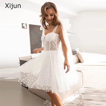 Xijun Бяла проста мини вечерна рокля Bow A-Line Къса рокля за завръщане у дома Сватбена рокля 2023 Абитуриентски рокли Официална парти рокля