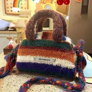 Xiuya реколта чанта за жени писмо случайни дъга рамо чанта есен зимата плетене мода високо качество сладък Crossbody чанта