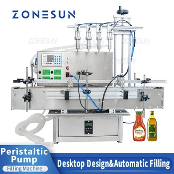 ZONESUN Автоматична машина за пълнене с течност 4 глави пневматична с перисталтична помпа за хранителни оцветители Лосиони Напитки Опаковка
