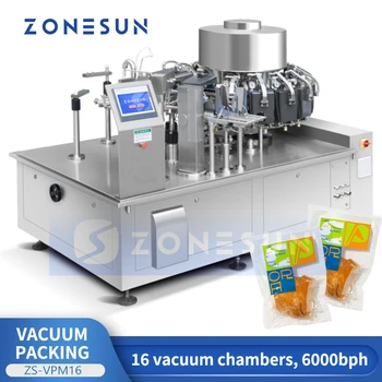ZONESUN Автоматична ротационна вакуумна машина за пълнене на запечатване Foodsaver месо закуски чанти Sealer опаковъчно оборудване ZS-VPM16