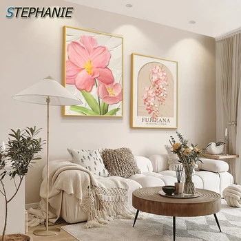Абстрактен елегантен розов цвете стена картина платно плакат печат момиче стая апартамент таванско помещение трапезария декор прекрасен стенопис