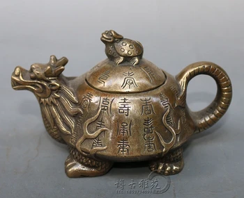 Античен бронзов съд Baishou дракон костенурка медна кана чайник чайник антични декорация на дома занаяти
