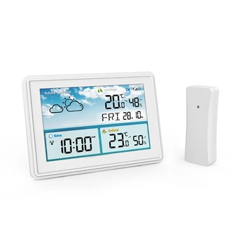 Безжична цифрова метеорологична станция Цветен LCD дисплей Термометър Хигрометър Прогноза Сензор Frost Point Календар EU Plug Retail