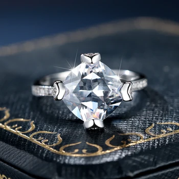 Брилянтни сватбени годежни пръстени за жени Квадратен разрез Бяло златно покритие Ясно кубичен циркон камък обещание пръстени женски бижута