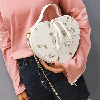 бродирана дантела цвете клапа чанта нов моден дизайнер чанта PU кожа верига рамо crossbody чанта жени горната дръжка чанта