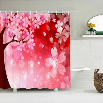 водоустойчива завеса за душ за баня черешов цвят розови цветя печат вана завеси плат баня завеса с куки