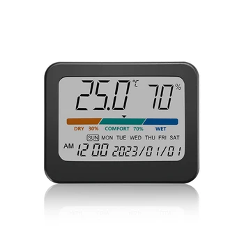  вътрешен термометър Хигрометър: Монитор за влажност на стайната температура за дома, стойка, индикатор за въздушен комфорт, време, дата трайни