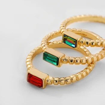 Геометрични квадратни многоцветни кристални пръстени за жени момичета корейски двойка златен цвят метал тънки пръстени за пръсти сватбени бижута подаръци